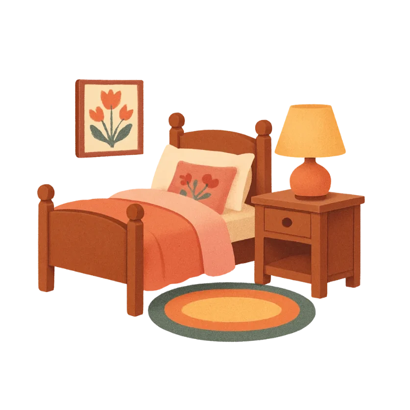 Cozy bedroom with bed, lamp, and wall art representing relaxing bedroom decor and sanctuary design ideas
