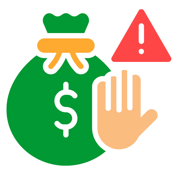 Money bag with warning symbol representing affordable home decor ideas suitable for every budget and style