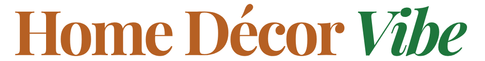 Home Décor Vibe logo in elegant serif typography with warm brown and green tones on black background