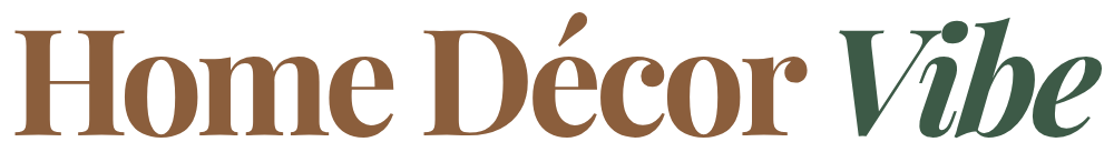 Home Décor Vibe logo in elegant serif typography with warm brown and green tones on black background