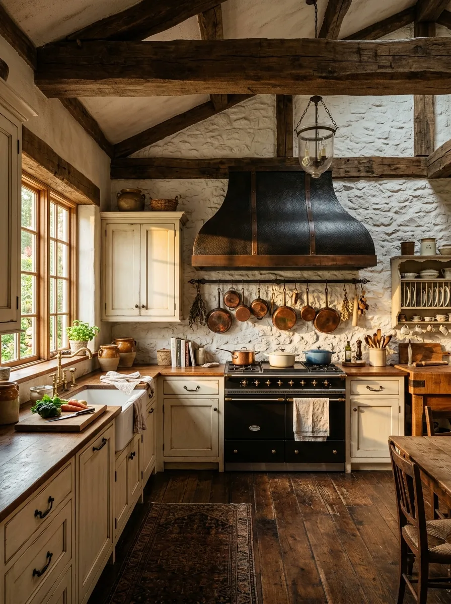 Whitewashed Stone Kitchen Feature Wall