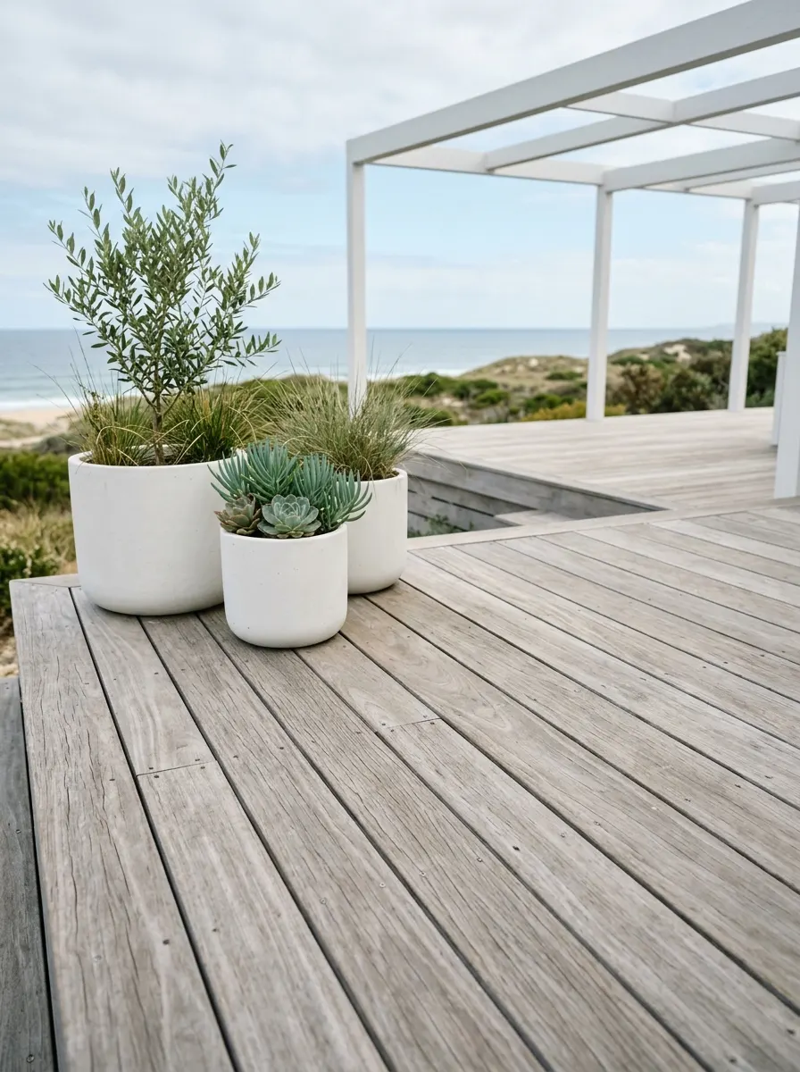 Ipe deck with driftwood gray oil tint for a coastal, sophisticated finish among the best outdoor deck staining ideas
