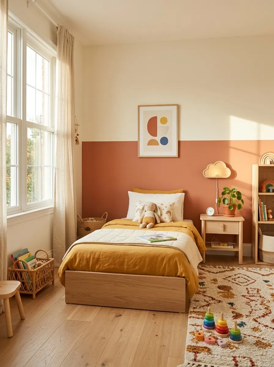 Color Blocked Two Tone Accent Wall for a Toddler Girl Bedroom
